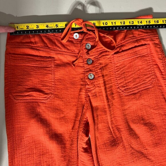 Sundance Pants Womens Small Orange Gauze Button Front Straight Leg Coastal Beach - Picture 9 of 16